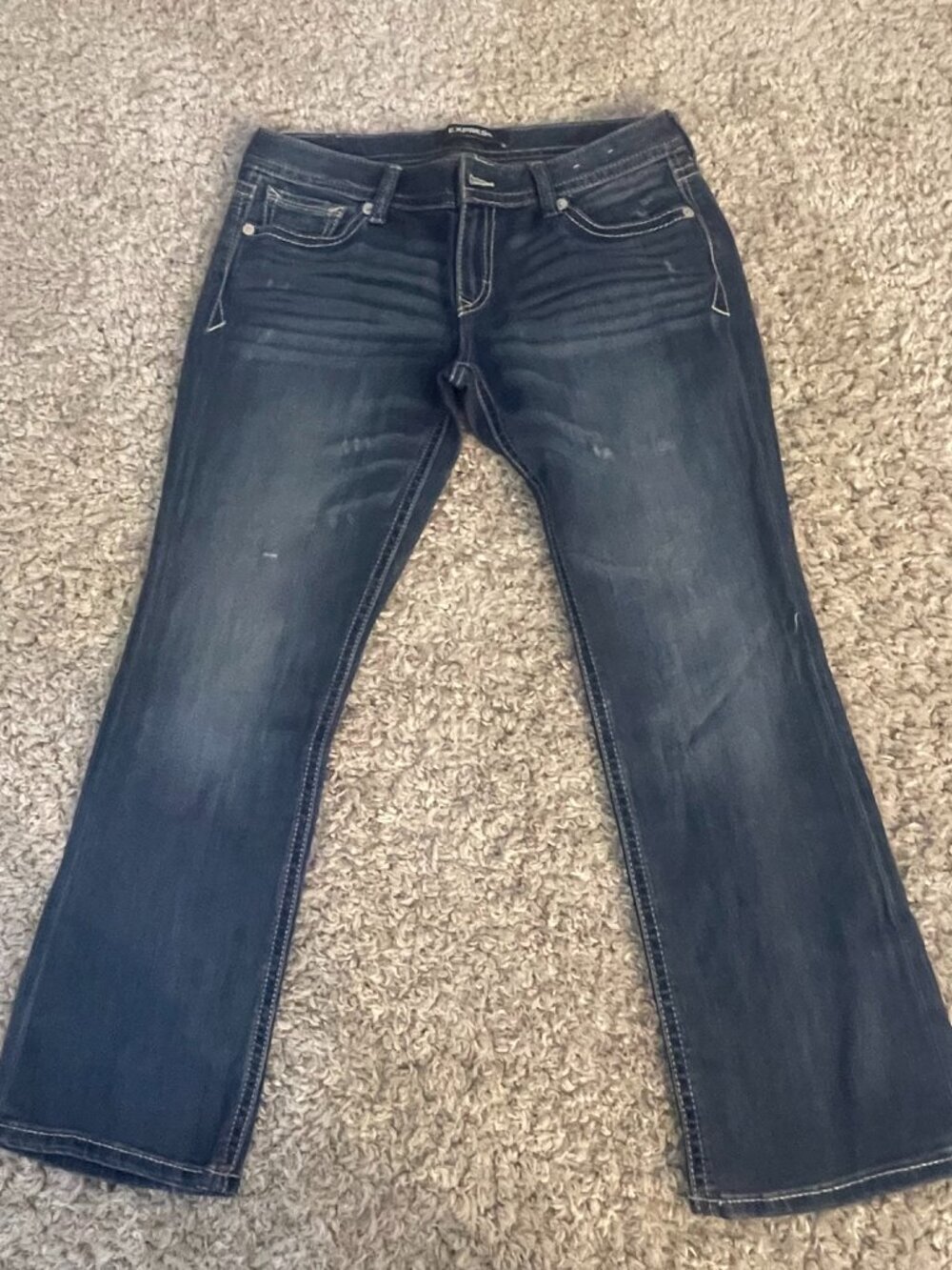 Express Stella Bare Boot Jeans Womens 8 Short Dark Wash Mid Rise Bootcut Stretch